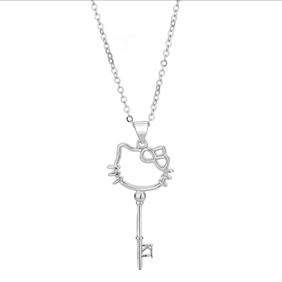 Hello Kitty Kawaii Bow Silver Key Necklace - Picture 1 of 1